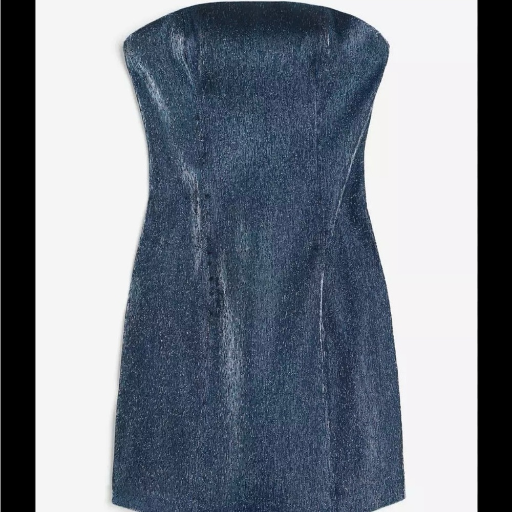 H&M Strapless Metallic Blue Dress NWT